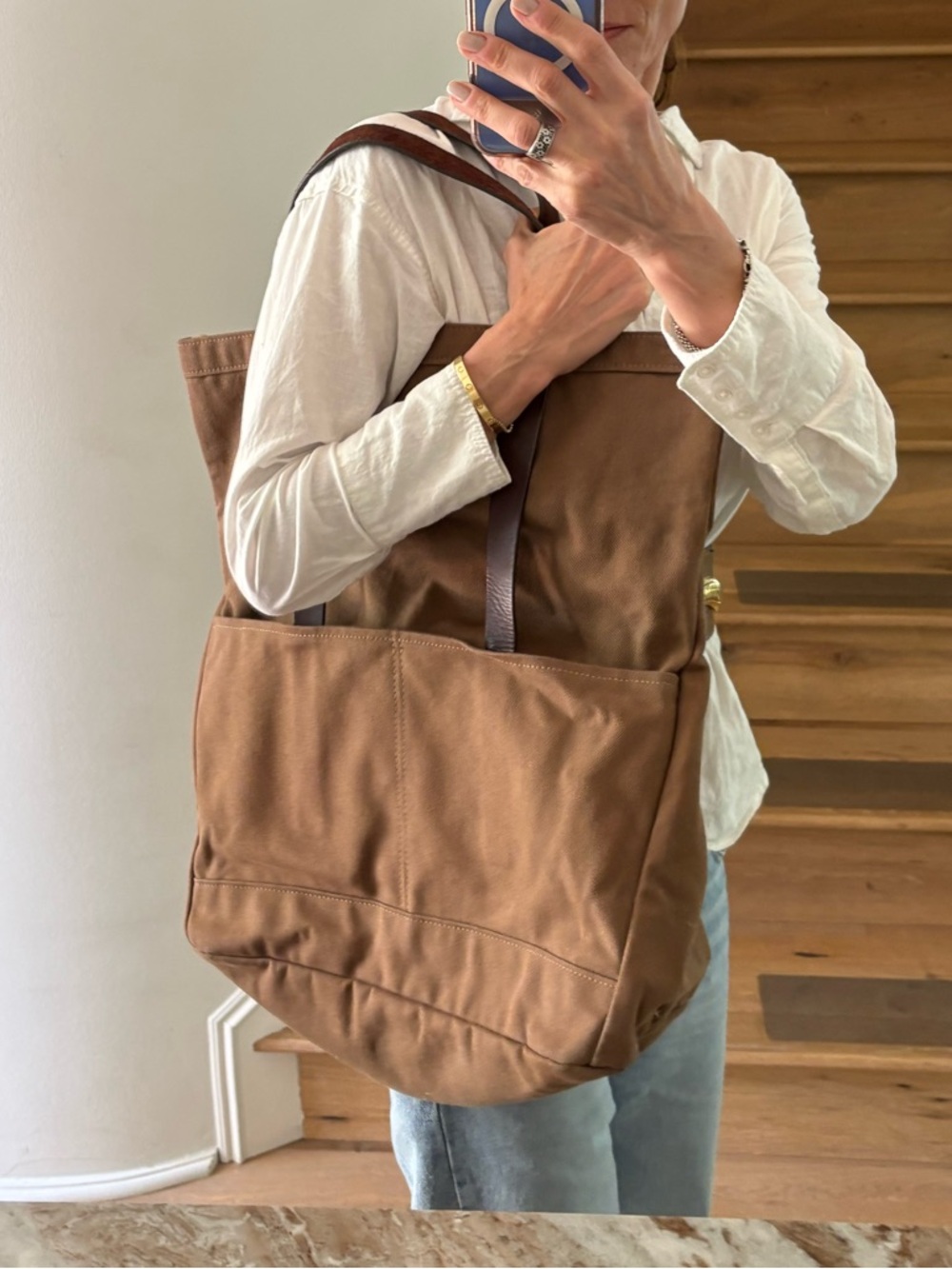 MAKR Carry Goods XLarge Canvas & Leather Farm Bag Tote Made in USA Tobacco/Brown